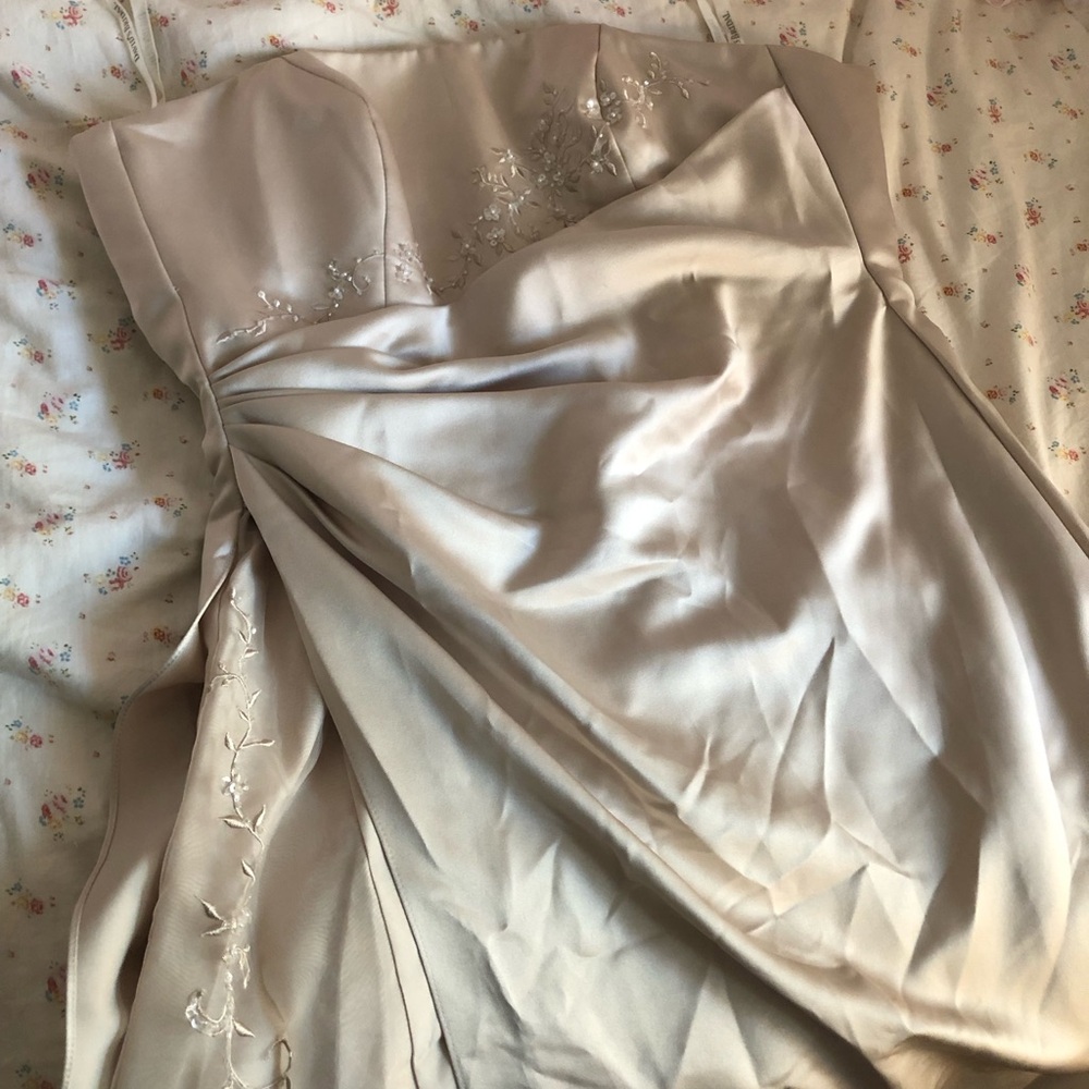 90s Beaded Vintage Style Strapless Floor-Length Cream Formal Gown